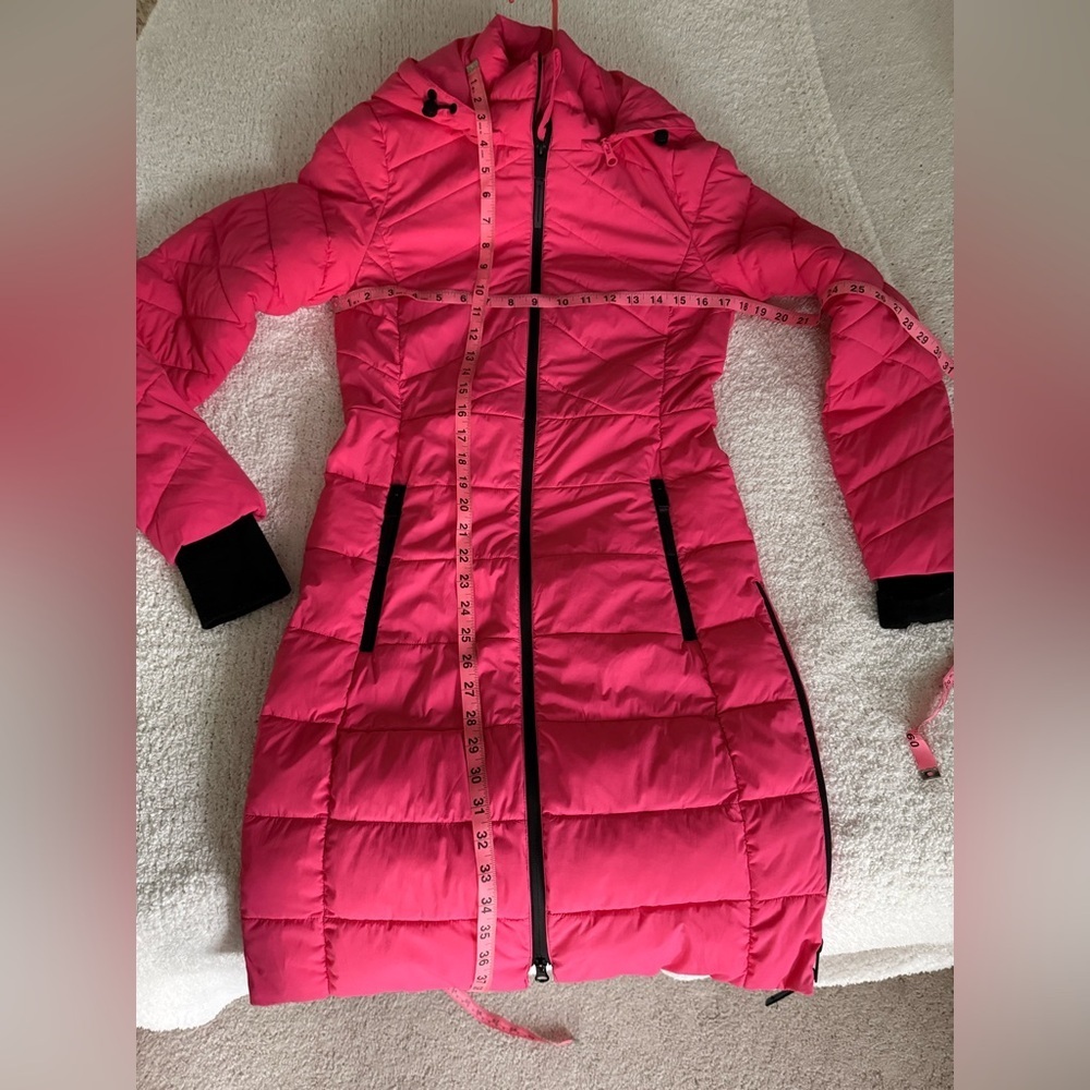 M&S ACTIVE Bright Pink Puffer Jacket Pink Long Puffer Coat With Detachable Hood - Picture 5 of 16